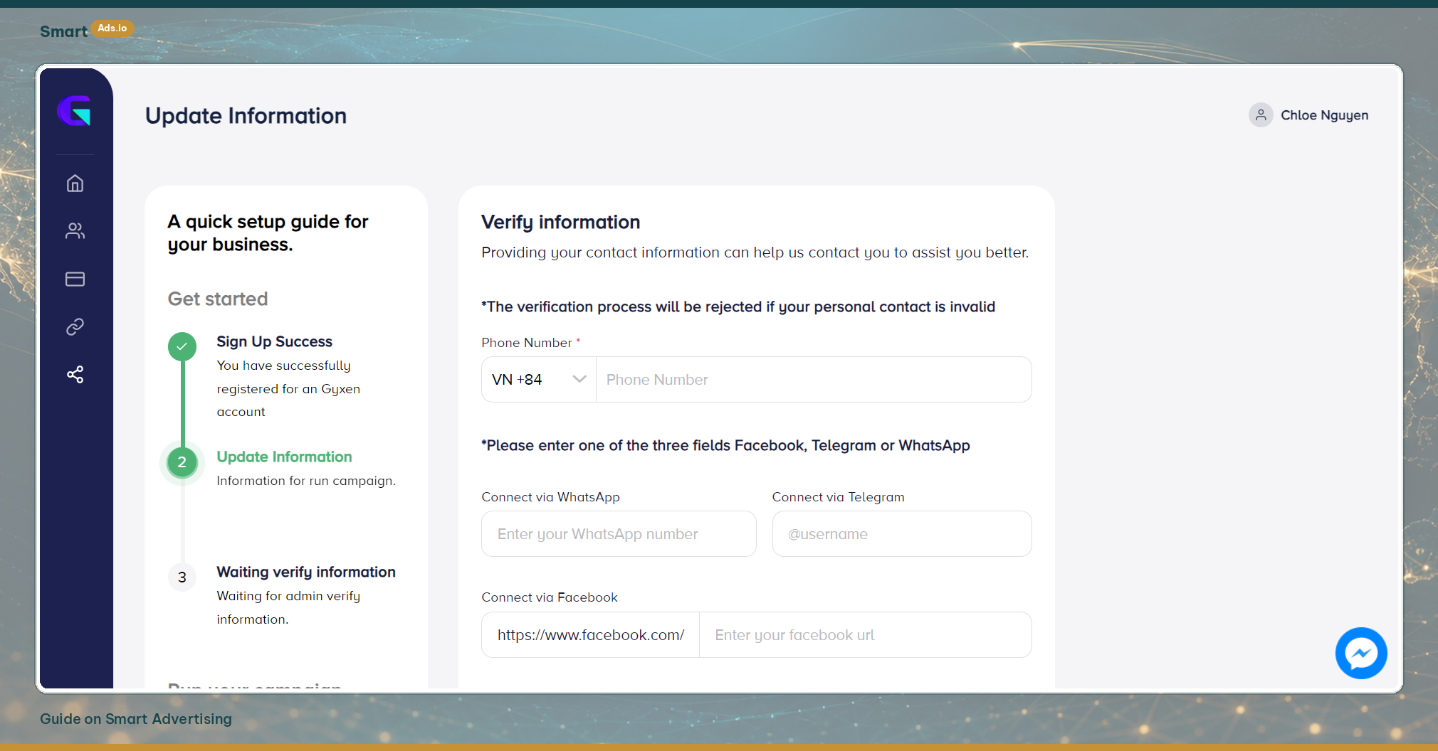 Step 4 — Company info and top-up