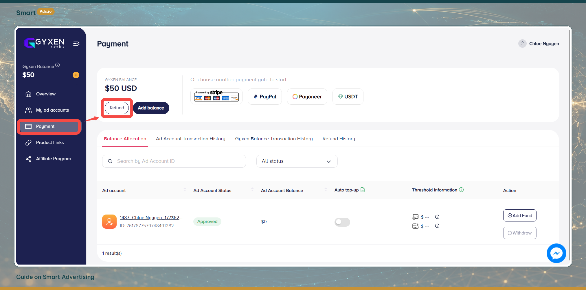 Add fund via USDT