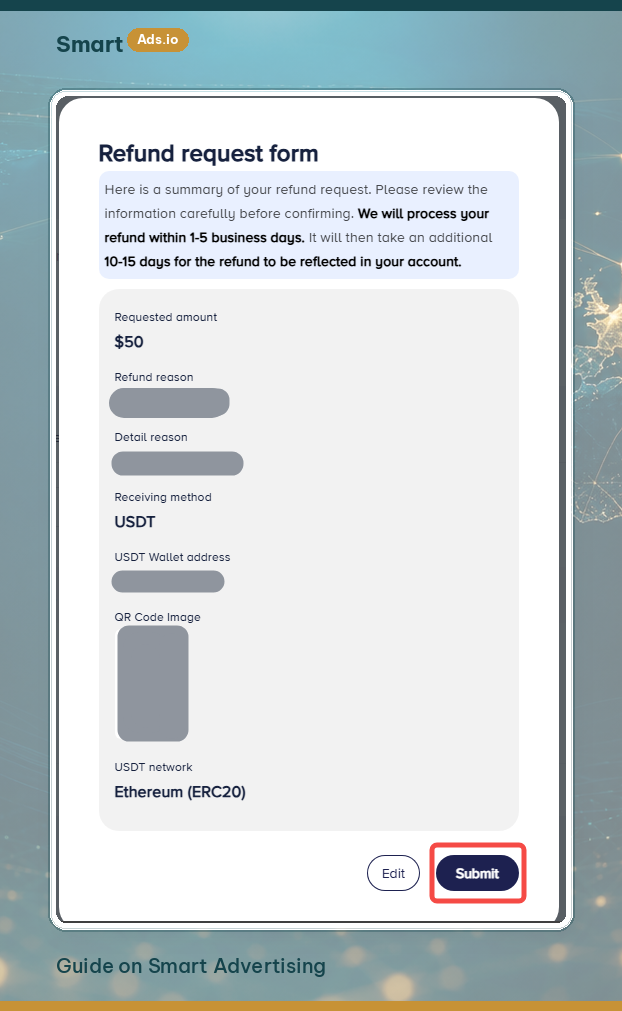 Refund request step 1