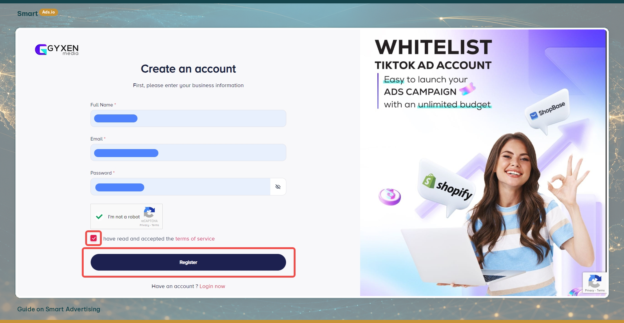 Step 1 — Register on Smart Advertising